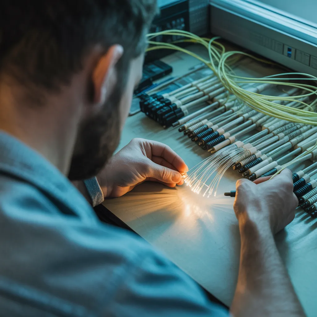 Technicians installing fiber optics in New York, NY.