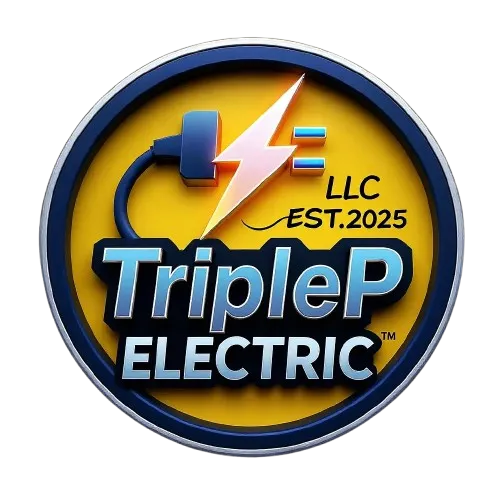 Triplep Electric logo featuring a lightning bolt and power plug, representing trusted electrical services in Los Banos, CA.