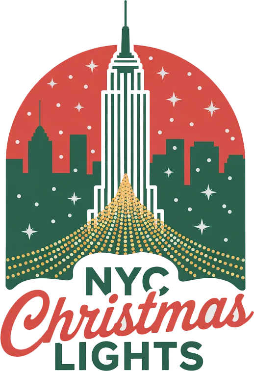 "NYC Christmas Lights logo with festive Manhattan skyline, showcasing professional holiday lighting services in New York City."