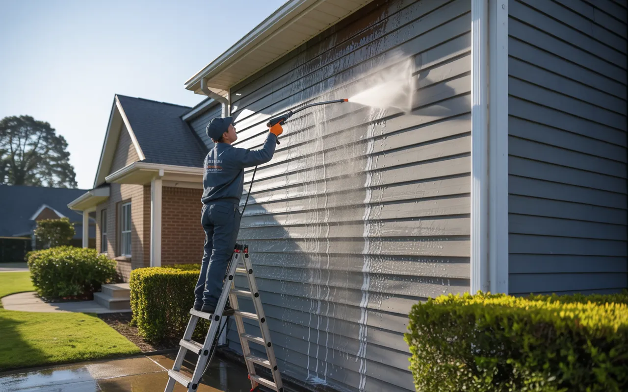 "Expert pressure washing service on house siding by Power Blast in Louisville, KY, enhancing curb appeal and cleanliness."