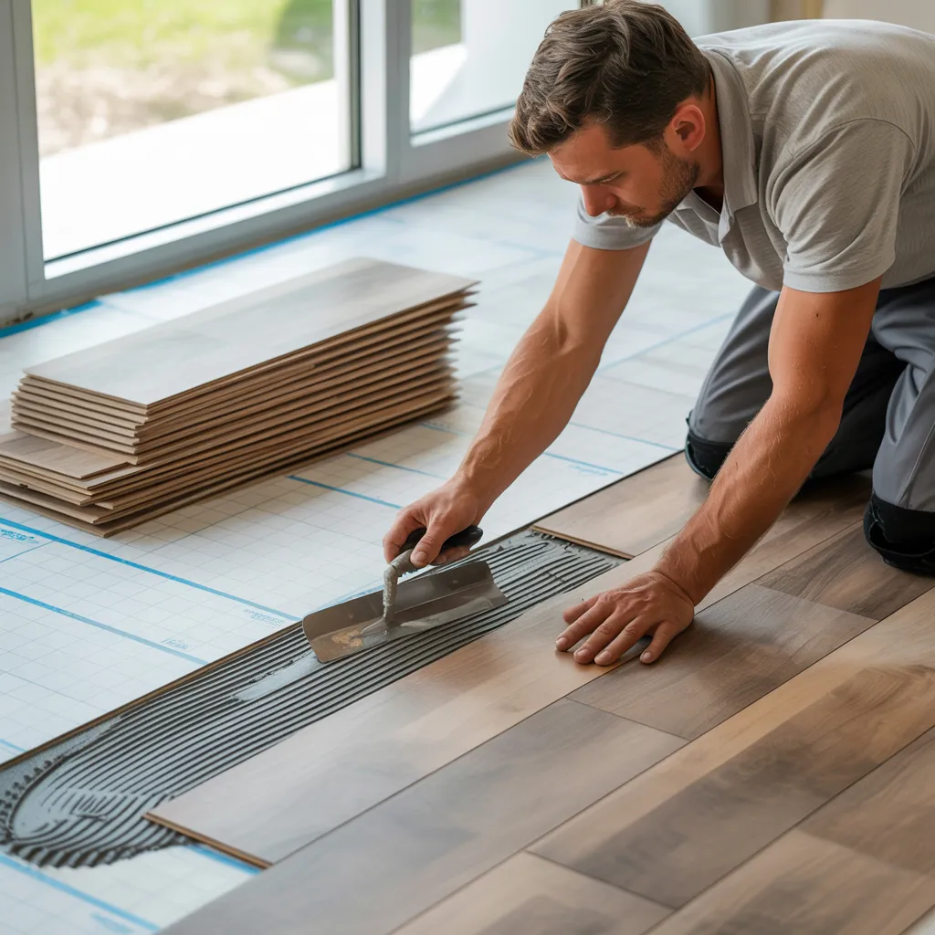 Gluedown flooring installed by Paint Pros in Bernalillo County.