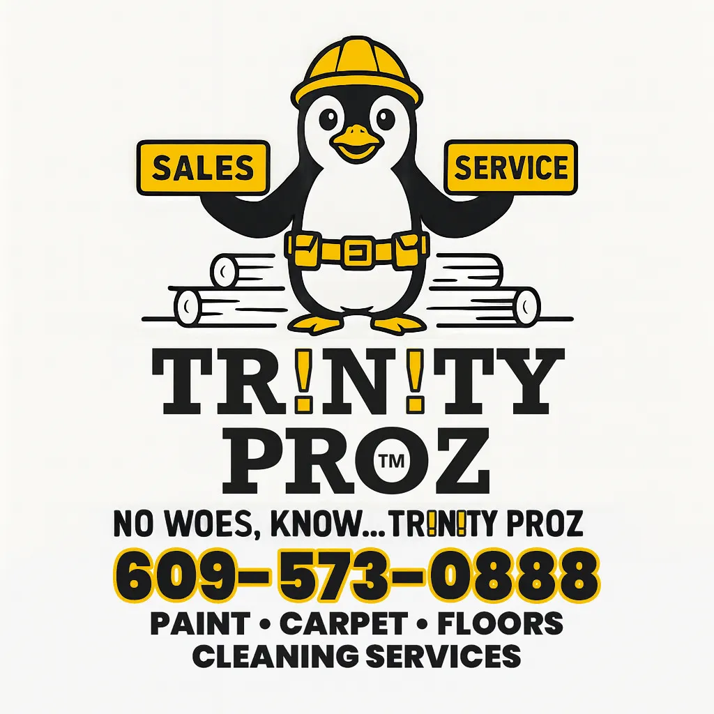 Trinity ProZ logo featuring a penguin in a hard hat, emphasizing expert flooring services in Atlantic City, NJ.