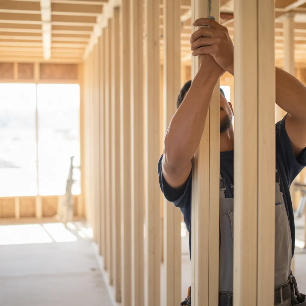 "All Thingz Contracting worker framing a house during a remodeling project in Memphis, TN, showcasing expert craftsmanship."