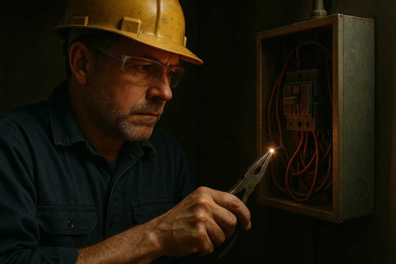 Electrician working on wiring for A Ford Appliance & Electrical Services in Wichita, Kansas, ensuring safety and efficiency.
