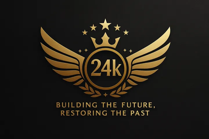Gold 24k Home Improvement LLC logo with wings and stars, tagline "Building the Future, Restoring the Past" for Dublin PA plumbing services.