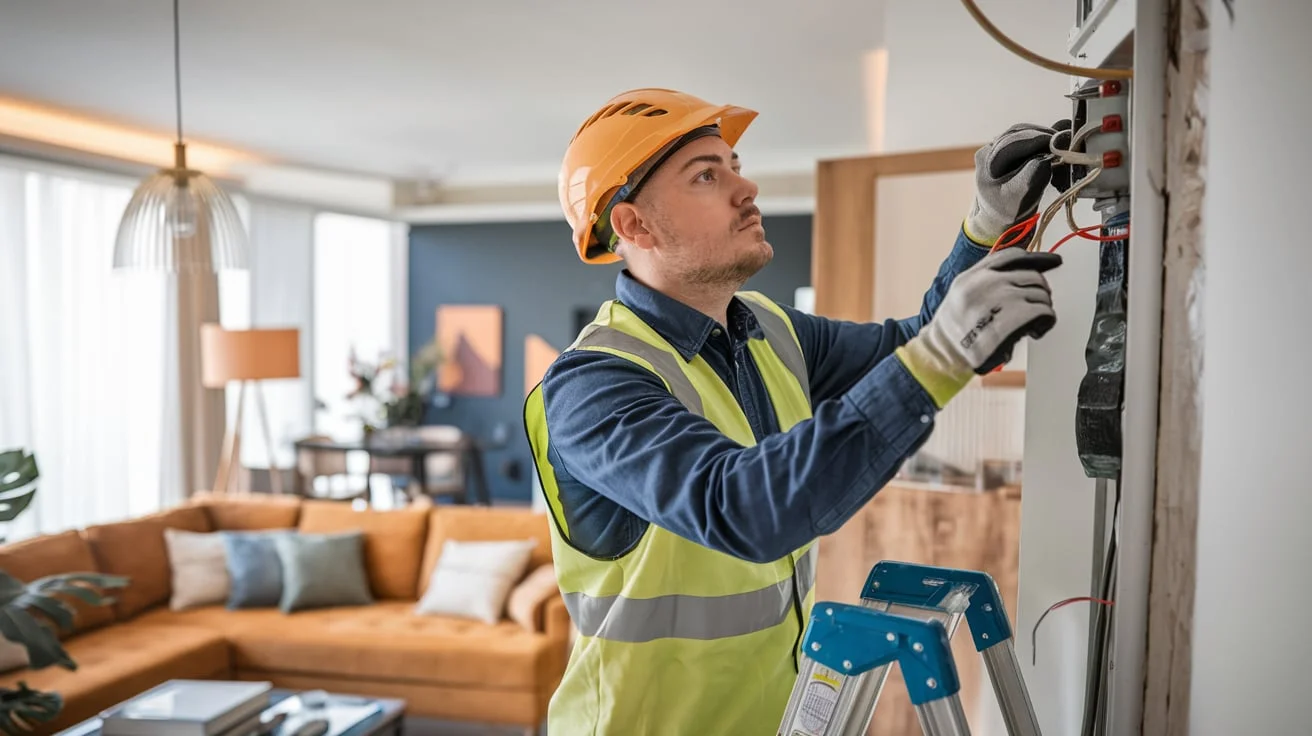 Sure! Here's an alt text: 

"Skilled electrician from Commercial Renovations LLCs enhances safety in a business environment, ensuring optimal efficiency."