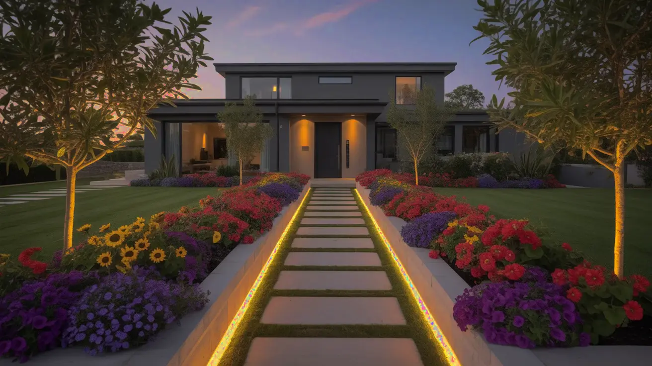 Luxurious landscape design by Eti Services in Myrtle Beach, SC, enhancing curb appeal with vibrant flowers and pathways.