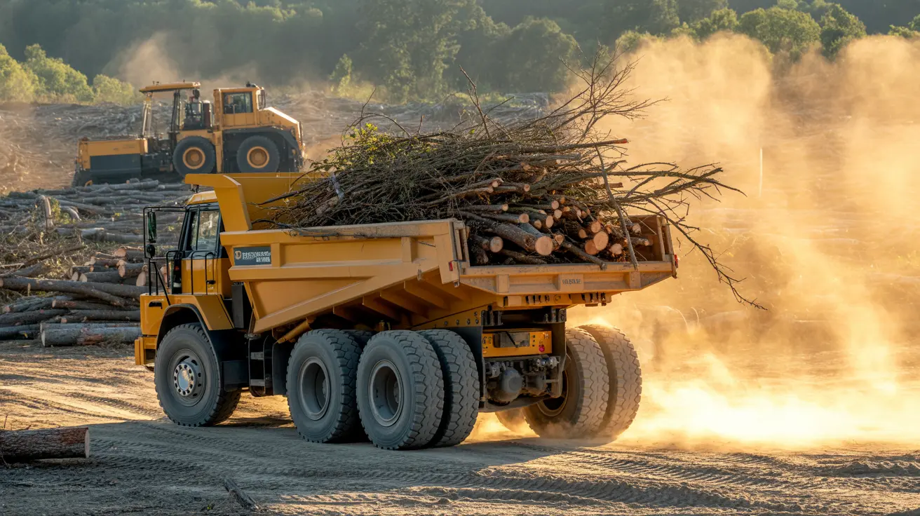 "Integrity Home Services Atlanta land clearing truck hauling logs, enhancing property value with eco-friendly practices."