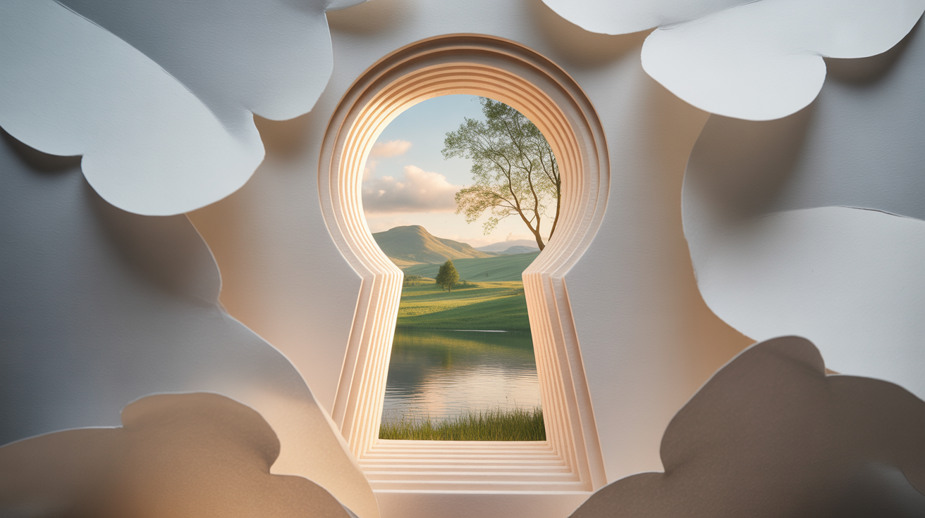 Keyhole-shaped view of serene landscape, symbolizing mental clarity and emotional well-being at Trinity Bridge Therapy, Fort Worth.