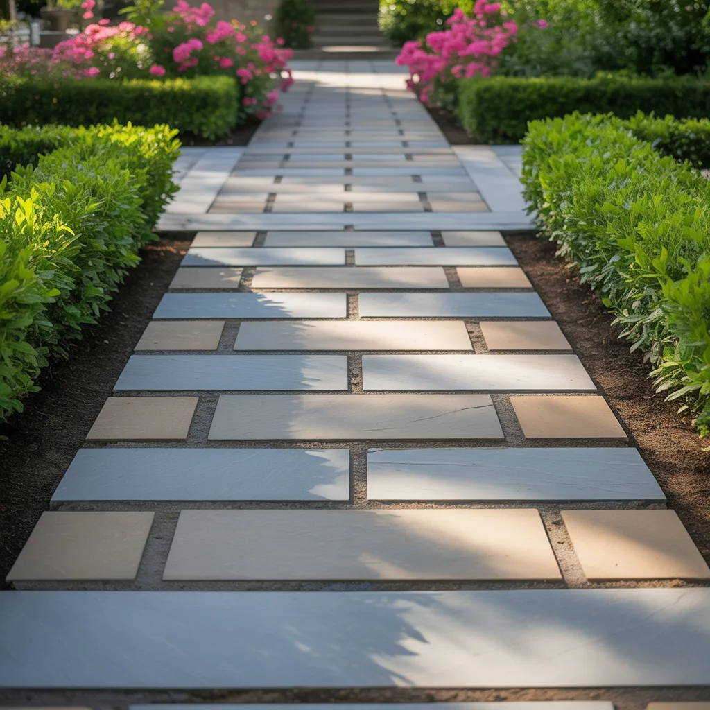 Beautifully landscaped garden path with vibrant flowers by Eti Services, showcasing expert landscaping in Myrtle Beach, SC.
