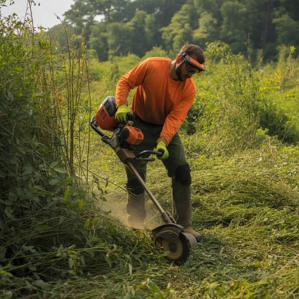 Worker using state-of-the-art equipment for efficient land clearing by DD Land Clearing, enhancing property value and safety.