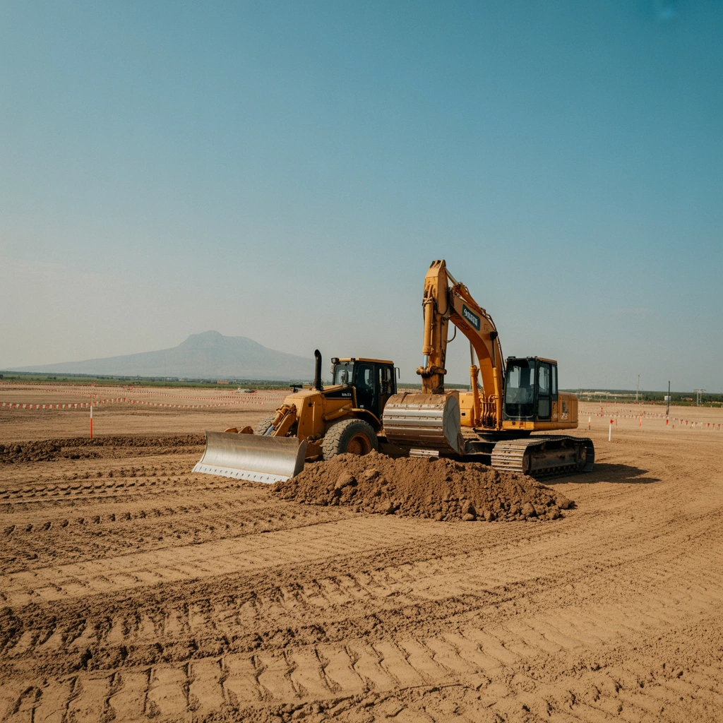 Land clearing machinery on a construction site in Atlanta, GA, by Integrity Home Services enhancing property for development.
