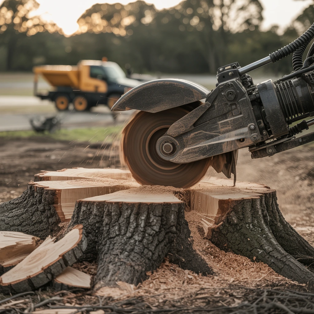 Before and after stump removal in Asheville, NC.