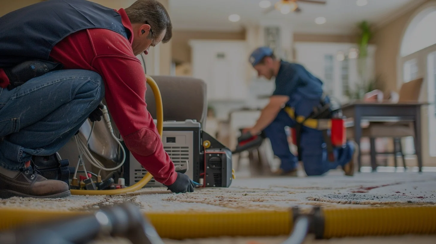 P-Aire HVAC employee cleaning duct on carpet floor