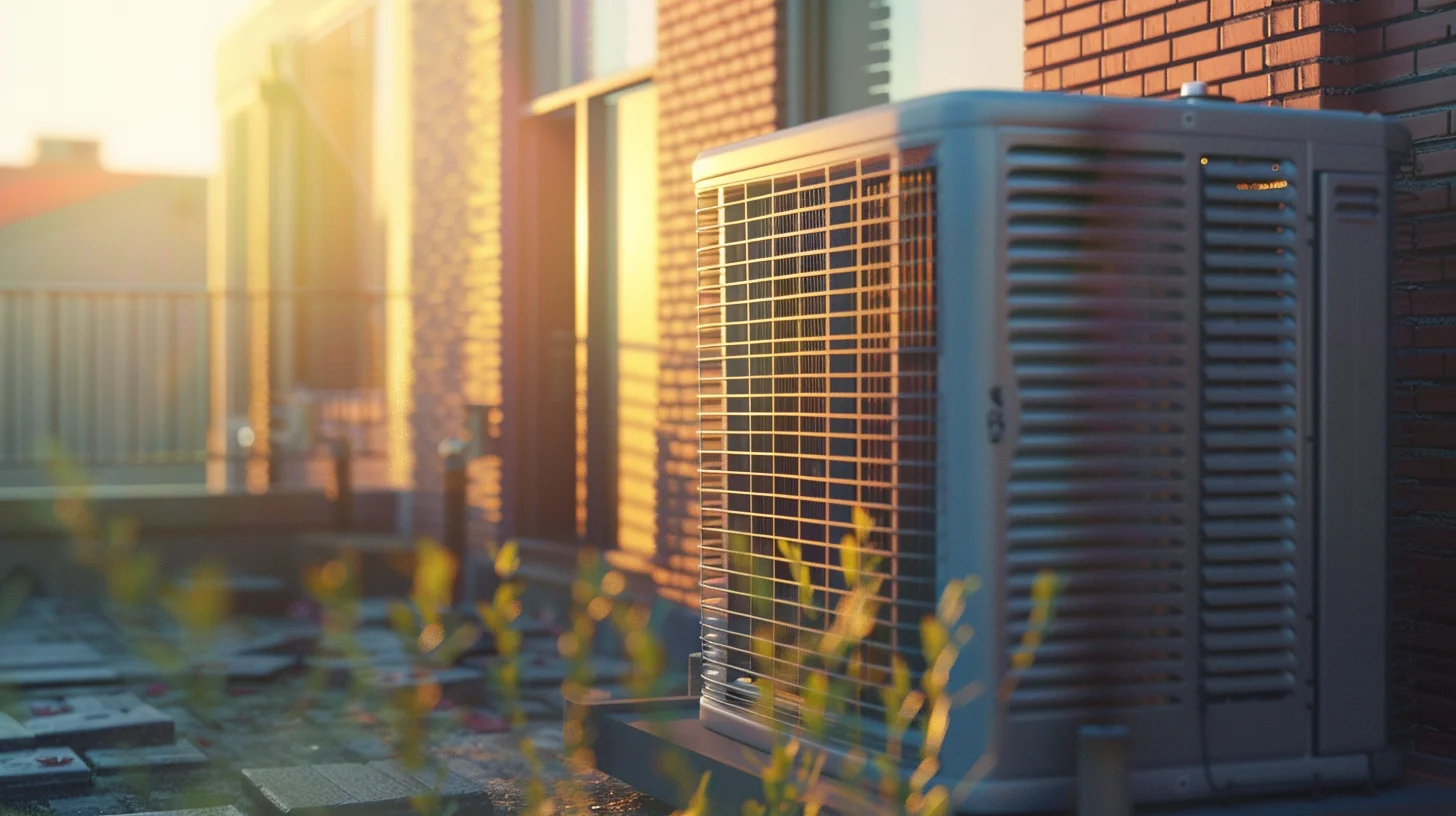 Outdoor HVAC unit in sunset lighting, showcasing efficient heating and cooling by Southwest AC and Refrigeration services.