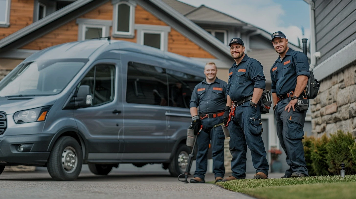 "Professional plumbers from KMC Home Solutions ready to tackle plumbing issues with expertise and quick response service."